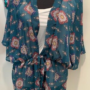 Dress Barn Teal and Red Patterned Swim Coverup